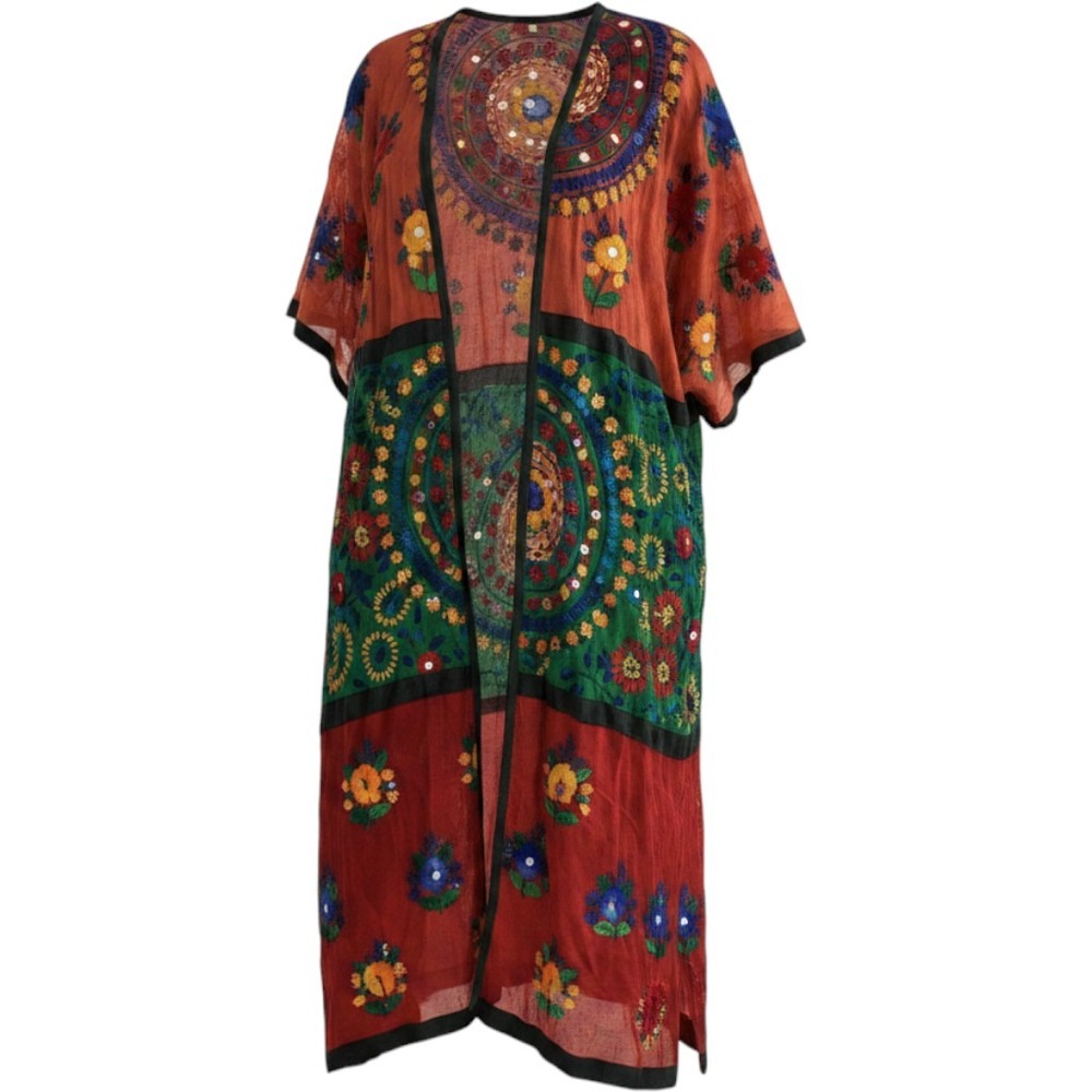 MOMO NEW YORK x FREE PEOPLE Multi Color EMBROIDERED Kimono Duster Robe Size OS